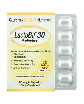 California Gold Nutrition, LactoBif, пробиотики, 30 млрд КОЕ, 60 вегетарианских капсул California Gold Nutrition, LactoBif, пробиотики, 30 млрд КОЕ, 60 вегетарианских капсул